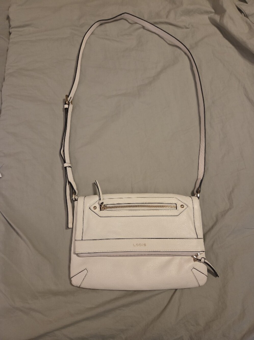 Lodis Pebbled White Leather Crossbody with Gold Accents